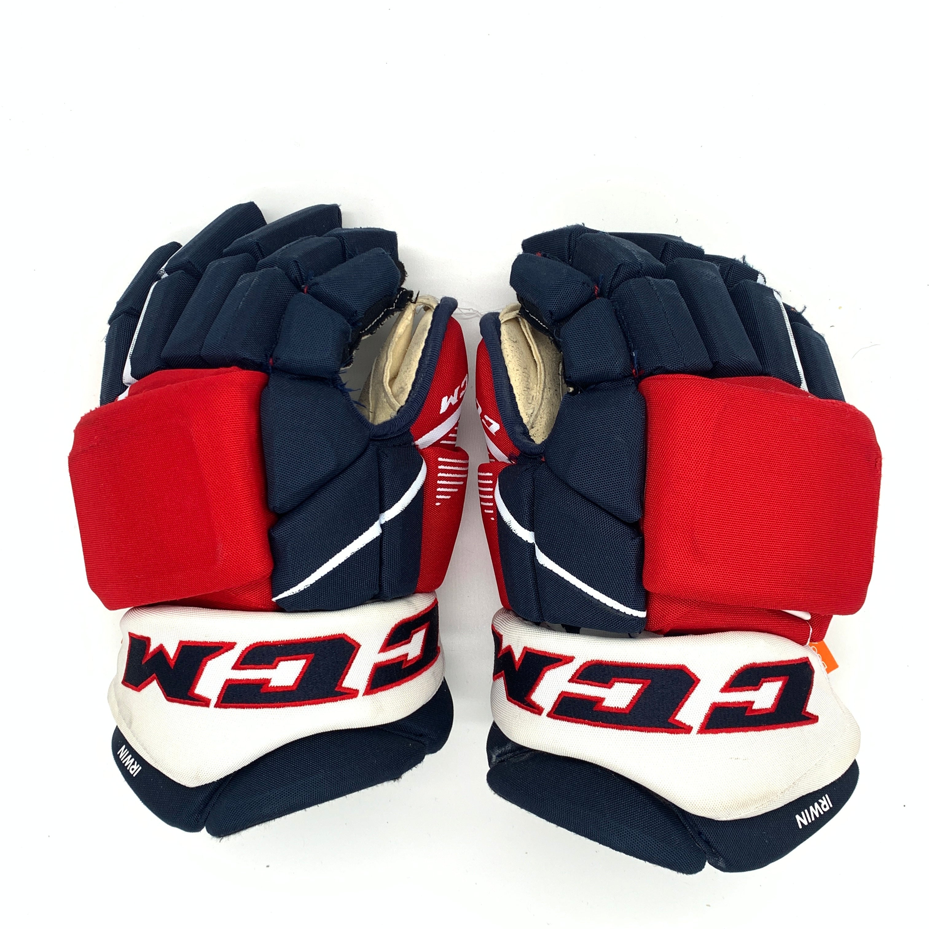CCM HGJS - Gants d'occasion NHL Pro Stock - Capitals de Washington - Matt Irwin (bleu marine/rouge/blanc)
